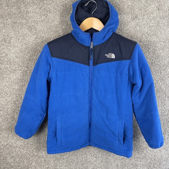 The North Face Polartec Reversible Jacket Blue Hooded Boy's Size Large 14/16 - Picture 2 of 9
